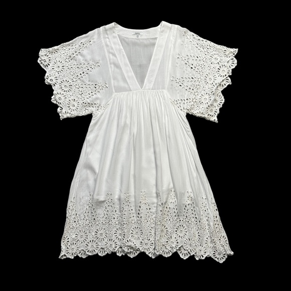 Ganni Ivory White Eyelet Trimmed V Neck Mini Dress US S - Picture 5 of 13